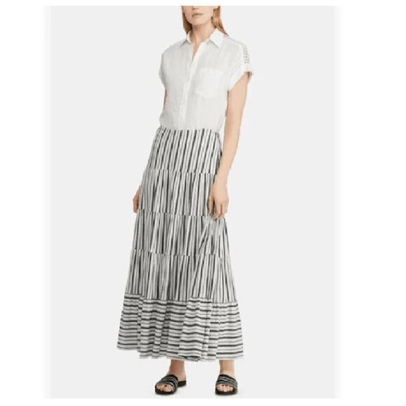 Like New Lauren Ralph Lauren Women's Cotton Striped Tiered Maxi Skirt Size M - Picture 1 of 5